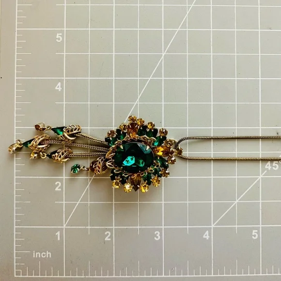 Vintage ANTIQUE Green PendantCrystal Tassel
